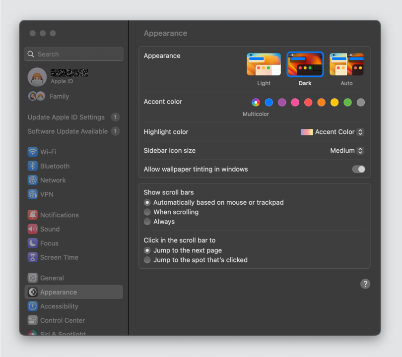 A toggle allowing users to select light or dark mode